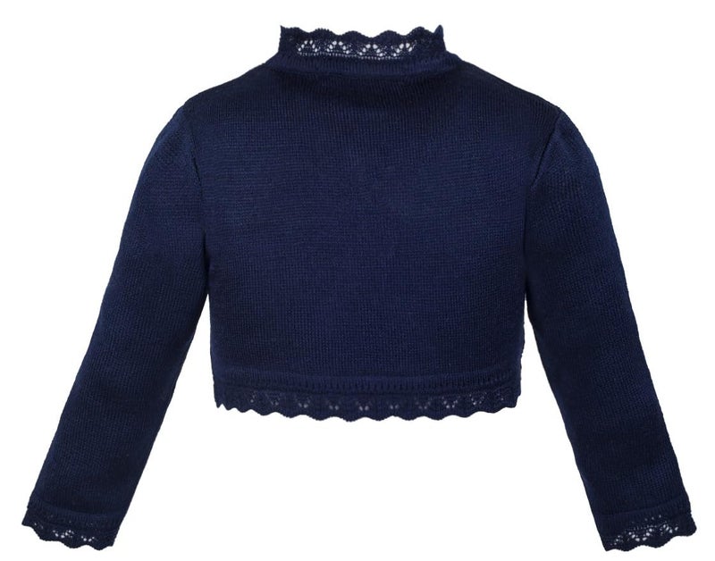 Lilax Little Girls' Knit Long Sleeve Button Closure Bolero Cardigan Shrug 9 Navy - Image 2